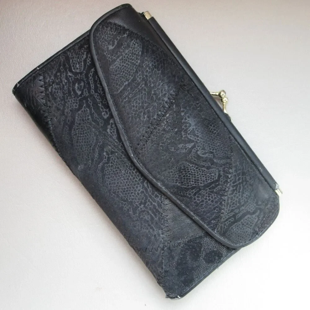 American Panache Wallet Women S Black Patchwork Croc Bifold Clutch ID Cards Coin